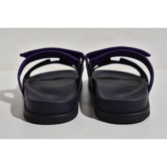 Hermes Chypre Sandal Black Violet Purple Blue H Logo Strap Slide Slip On Flat 37 - Picture 11 of 12